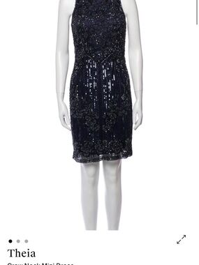 Theia Navy Beaded Mini Sequin and Beaded Dress